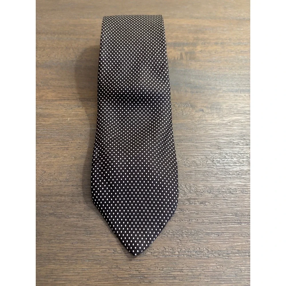 Valentino Necktie  Brown White Polka Dot Silk La Cravat Made in Italy